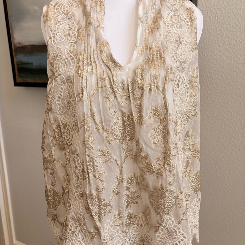NWT-Anthropologie Moulinette Soeurs Gold and Cream Floral Blouse